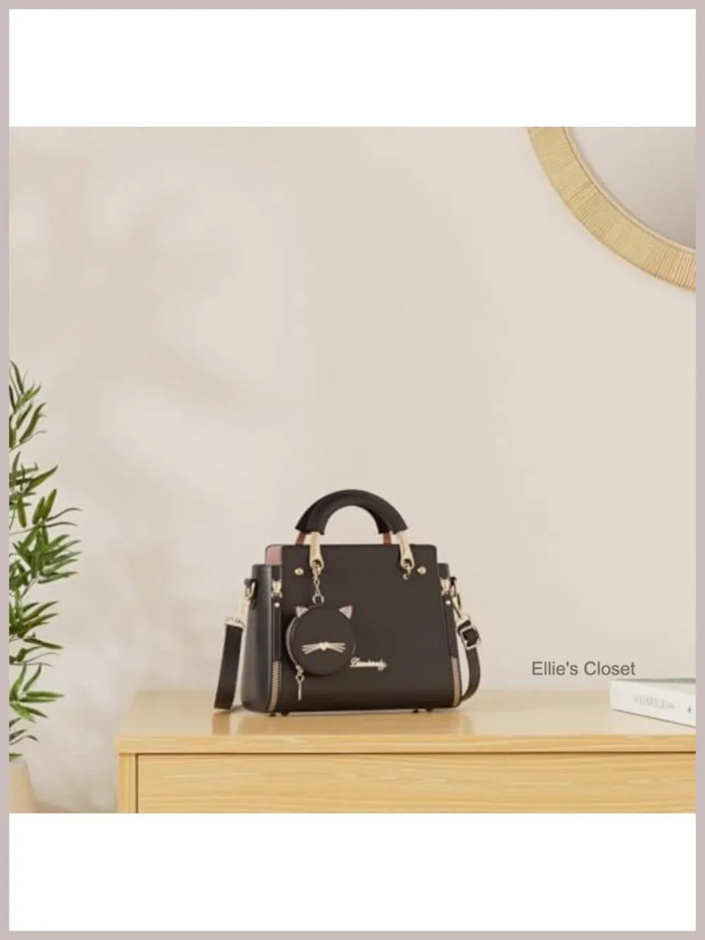 PU Leather Satchel Crossbody Bag with Kitten Pendant Sequins Fashion Shoulder